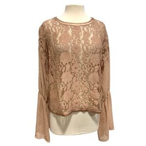 BKE Gimmicks Elegant Lace Boho Chic Western Women's Top in Tan Mauve XL 2325